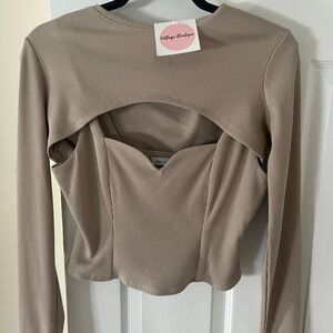 GREY LAB Beige Ribbed Top